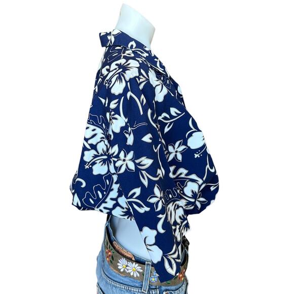 Hawaiian Shirt Hibiscus Button Down Crop Top One Size Boxy Coconutgirl Unique - Picture 4 of 6